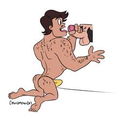 1boy ass blowjob body_hair brown_eyes brown_hair bulge chromosomefarm cock_hungry colored cum_hungry digital_drawing_(artwork) digital_media_(artwork) dilf edit erect_penis erection erection_under_clothes facial_hair father gay glory_hole gloryhole hairy_body holding_penis imminent_fellatio incest male male/male male_focus male_only marco_diaz muscles open_mouth penis_grab penis_lick rafael_diaz star_vs_the_forces_of_evil thong tongue_out