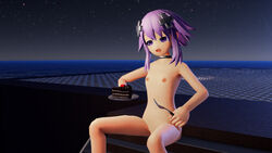 1girls 3d areolae cake choker cpu_(neptunia) d-pad d-pad_hair_ornament female female_only flat_chest flat_chested food fork goddess hair_ornament mouth_open neptune_(neptunia) neptunia_(series) nipples nude nude_female open_mouth outdoors purple_eyes purple_hair short_hair silverware small_breast video_games water