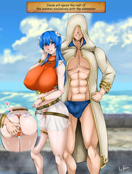 1boy 1girls alternate_costume ass ass_focus ass_grab bare_legs bare_thighs big_ass bikini bikini_bottom blue_eyes blue_speedo breasts caeda_(fire_emblem) caeda_(summer)_(fire_emblem) cheating cheating_wife covered_nipples curvy english_text erection_under_clothes fire_emblem fire_emblem:_mystery_of_the_emblem fire_emblem:_shadow_dragon_and_the_blade_of_light fire_emblem_heroes hair_between_eyes hair_flower hand_on_ass huge_breasts imminent_sex kajimateria kiran_(fire_emblem) kiran_(fire_emblem)_(male) large_ass light-skinned_female light-skinned_male light_skin long_hair looking_at_viewer muscular_male netorare nintendo ntr official_alternate_costume open_clothes orange_bikini orange_swimsuit penis penis_under_clothes pussy_juice see-through smile speedo straight swimsuit text thick_thighs thighs thong thong_bikini topless_male voluptuous wet_pussy