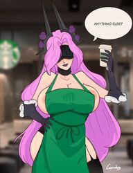 big_breasts blindfold crystal_rose_series elbow_gloves iced_latte_with_breast_milk league_of_legends meme pink_hair syndra thighhighs withered_rose_syndra