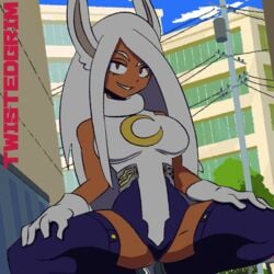 1girls 2d 2d_animation animated big_breasts breasts clothing female miruko my_hero_academia rumi_usagiyama solo_female source_request squatting tagme twistedgrim white_hair