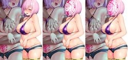 1boy 1boy1girl 1girls bangs bare_shoulders bikini blush brainwashing breast_grab breasts choker cleavage collarbone commentary_request corruption cum cum_in_pussy earrings fate/grand_order fate_(series) female grabbing groping hair_over_one_eye jewelry large_breasts lavender_hair looking_at_viewer mash_kyrielight mask masked micro_shorts mind_control navel netorare nose_blush open_mouth orgasm pubic_tattoo purple_bikini purple_eyes satou_kuuki short_hair shorts slutty_outfit smile squirting swimsuit tattoo thighs twitching whale_tail