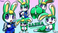 animal_crossing anus ass bent_over big_butt blonde_hair breasts female fur genderswap genderswap_(mtf) genitals green_body green_fur hair hi_res lagomorph leporid mammal nintendo nipples protagon pussy rabbit rule_63 sasha_(animal_crossing) video_games
the_character_is_better_this_way