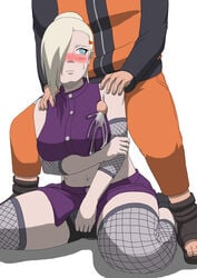 1boy 1girls alternate_breast_size arm_under_breasts armpit_fetish armpit_sex armpits big_breasts bike_shorts blonde_hair blue_eyes blush breasts cameltoe climax clothed_sex covering_crotch crop_top cum_on_body cum_on_breasts cum_on_clothes cum_on_upper_body cumshot ejaculation elbow_pads embarrassed erection faceless_male female fishnets hair_over_one_eye huge_breasts ino_yamanaka jacket knee_pads kneeling long_hair maaji_merge male midriff miniskirt mostly_clothed naruto naruto_(series) naruto_shippuden no_underwear outercourse pants penis pussy skirt sleeveless sleeveless_shirt standing sweat uzumaki_naruto