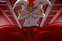 anthro areola breasts buckteeth cinderace female fur furry furry_only genitals hi_res holding_breast nintendo nipples pokémon_(species) pokemon protagon pussy solo spread_legs spreading teeth video_games