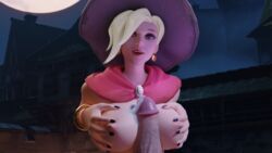 1boy 1boy1girl 1girls 3d 3d_(artwork) 4k areola areolae big_breasts big_penis blender blender_(software) boobjob cum dom3d halloween large_breasts large_penis mercy overwatch paizuri