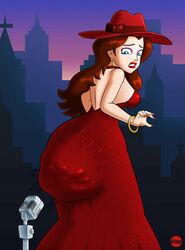 ass_in_dress breasts dress female female_only hat hyrosdiaperdivas looking_back mario_(series) microphone nintendo panty_poop pauline scat super_mario_odyssey