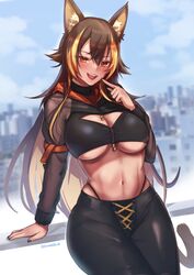 1girls big_breasts blonde_hair breasts brown_hair dark-skinned_female dark_skin female female_only indie_virtual_youtuber large_breasts looking_at_viewer nekoyo_chloe solo tinnies two_tone_hair underboob virtual_youtuber