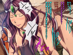 arm_on_shoulder bikini_armor blush blushing breasts breasts_out clothing dragon_quest dragon_quest_iv dress gasp gasping maku_(l-u) makura_no_doushi maya_mahabala medium_breasts meena_mahabala pelvic_curtain prostitution sex shoulder_grab sweat sweatdrop sweaty text translation_request vaginal_penetration