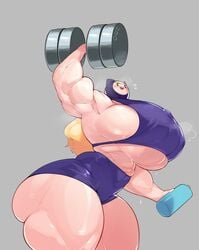 1girls adventure_time ass breasts bulumble-bee cleavage erect_nipples huge_ass huge_breasts muscles muscular muscular_female nipple_bulge nipples susan_strong thick_thighs weightlifting weights wide_hips