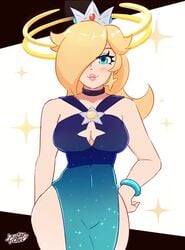 1girls animated bimbo blonde_hair blue_eyes blush blush_lines breasts c_starlett dress earrings female female_only light-skinned_female light_skin mario_(series) nintendo no_sound princess_rosalina solo solo_female starry_night_dress_(sarukaiwolf) super_mario_galaxy tagme thick_thighs video