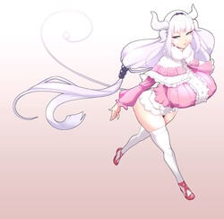 aged_up artist_request blue_eyes female fully_clothed grown_up horns kanna_kamui lavender_hair miss_kobayashi's_dragon_maid red_shoes simple_background skirt solo source_request stockings tagme tail white_stockings