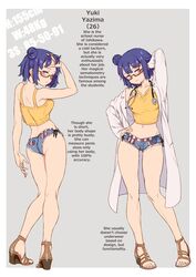 1girls ass blue_eyes blue_hair booty_shorts crop_top emotionless english_text erect_nipples erect_nipples_under_clothes fit fit_female glasses groin groin_tendon hair_bun hand_on_hip heels lab_coat large_breasts looking_at_viewer looking_back looking_over_shoulder medium_breasts medium_hair navel no_bra nopan original revealing_clothes seductive_pose short_shorts shortstack side_bun small_but_busty solo stethoscope text thick_thighs thighs toned toned_female translated uninterested xil