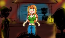 bar big_breasts concerned_ape's_haunted_chocolatier female green_shirt haunted_chocolatier hot_chocolate