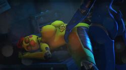 3d animated animatronic beak bonnie_(disembowell) breasts chica_(disembowell) eyes_closed five_nights_at_freddy's fnaf futa_on_female futanari no_sound robot_girl sleeping tagme thedrunk toy_bonnie_(fnaf) toy_chica_(fnaf) vaginal_penetration video yellow_body