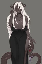 1futa big_breasts breasts choker cleavage demon demon_girl dress female female_only futanari grey_skin gyarusatan huge_breasts looking_at_viewer monster_girl mouth_tail multi_eye solo tail urantar_(gyarusatan)