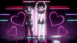 2girls 3d ada-1 animated bungie cat_ears cat_tail cosplay costume dancing destiny_(game) destiny_2 elbow_gloves elsie_bray exo exo_stranger gloves glowing glowing_eyes high_heels leotard no_sound robot robot_girl robot_humanoid sonicfreak stockings video