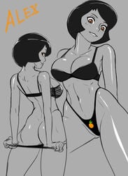 alex_(totally_spies) anythinggoes black_hair bra brown_eyes clothing dark_skin female human looking_at_viewer looking_back panties pulling_down_panties showing_off sketch totally_spies underwear