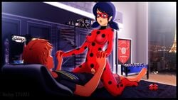 1boy 1girls adrien_agreste arcade_machine color colored cowgirl_position crotch_cutout faceless_male female ladybug_(character) male marinette_cheng marinette_dupain-cheng miraculous_ladybug paris penetration penis pussy rodyp sex tagme