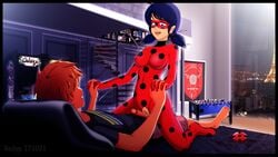 1boy 1girls adrien_agreste arcade_machine color colored cowgirl_position crotch_cutout faceless_male female ladybug_(character) male marinette_cheng marinette_dupain-cheng miraculous_ladybug paris penis pussy rodyp tagme