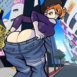 ass ass_cleavage baggy_pants bent_over big_ass bubble_butt butt_crack female female_only grey_eyes hat jeans kanon_tachibana looking_at_viewer looking_back neo:_the_world_ends_with_you orange_hair pants pants_down pants_pull pulling_down_pants sagging_pants short_hair solo streetwear tagme the_world_ends_with_you valmar