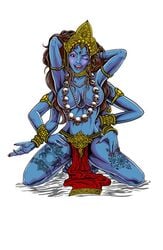 3_eyes 6_arms blue_female blue_skin forehead_eye hindu_mythology indian kali multi_arm multi_eye multi_limb tongue