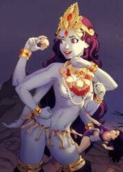 6_arms blue_female blue_skirt giant giantess goddess hindu_mythology indian kali petite religion