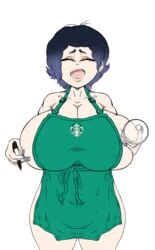 1girls big_breasts boceto breasts closed_eyes dalma_rocksbear_(artist) female female_only genitals girl green_eyes huge_breasts human iced_latte_with_breast_milk meme nipples oc open_mouth oppai original original_character rocksbear_(artist) sketch starbucks