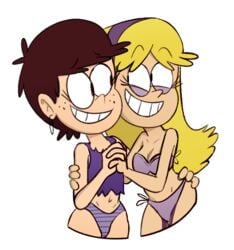 2girls bandana bikini carol_pingrey hand_on_back hand_on_butt hugging looking_at_partner luna_loud mannysdirt nickelodeon standing the_loud_house touching_hands underwear yuri