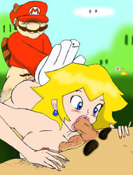 beige_skin blue_eyes bottomless brown_hair buggery clothing color eyes fellatio female gloves hair hat headgear human humanoid koolmn luigi male mario mario_(series) moustache multiple_males nintendo nudity open_eyes oral penis princess_peach pubic_hair raccoon_boy raccoon_ears raccoon_mario raccoon_tail skin spitroast straight straight_hair super_mario_bros._3 tail yellow_hair