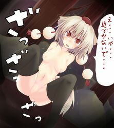 black_legwear black_thighhighs breasts breasts_apart hat momiji_inubashiri nijou_makoto nude open_mouth pussy rape red_eyes silver_hair spread_legs tail thighhighs tokin_hat touhou translated uncensored wolf_ear wolf_tail