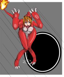 1girls beige_skin bent_over buddapalm charmeleon_(cosplay) claws color cosplay drooling female female_only fire front_view human human_only nintendo pokemon pokemon_(cosplay) pussy_juice raised_tail saliva solo tail tail_fire