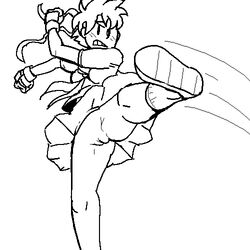 angry breasts capcom closed_mouth female female_only human monochrome no_panties noill open_eyes pixel pussy sakura_kasugano short_hair simple_background small_breasts solo straight_hair street_fighter sub_tank white_background