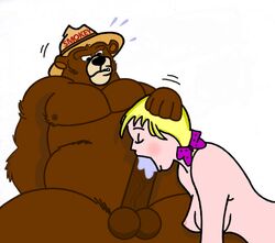 bear breasts brown_fur fellatio female human interspecies male penis sex smokey_the_bear straight tagme wolfwood zoophilia