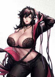 1girls arknights big_breasts black_bra bra breasts busty gender_transformation huge_breasts large_breasts male_to_female midnight_(arknights) rule_63 voluptuous