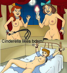 3girls anastasia_tremaine bed big_breasts black_hair blonde_hair bondage breasts candle cinderella_(1950_film) cinderella_(disney) disney disney_princess drizella_tremaine female female_only female_protagonist femdom femsub imminent_torture lezdom multiple_girls nipples nude pussy red_hair stepsisters tied_to_bed torn_clothes unknown_artist whip yuri