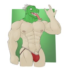 balls bara bulge dorohedoro for_a_head jockstrap jockstrap_only kaiman lizard male male_only muscles muscular penis solo solo_male spicyminty tongue_out