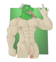 balls bara big_penis dorohedoro for_a_head kaiman lizard male male_only muscles muscular nude penis solo solo_male spicyminty tongue_out