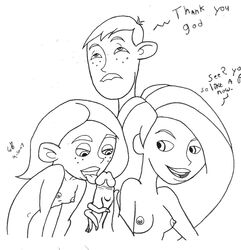 2007 blowjob disney disney_channel fellatio female human joss_possible kim_possible kimberly_ann_possible male monochrome nipples oral penis ron_stoppable rough_sketch straight straight_hair tagme themushroomking threesome