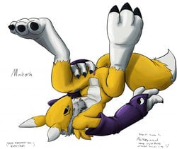 anthro barefoot color digimon female female_only fur furry malroth nude renamon solo tagme upside-down vulva