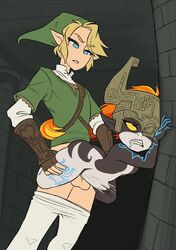 1boy 1girls agal1502 drooling imp_midna link link_(twilight_princess) midna nintendo rolling_eyes shortstack stomach_bulge the_legend_of_zelda twilight_princess