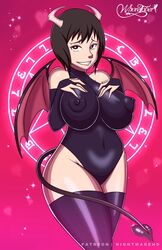 1girls absurd_res big_breasts breasts clothed_female demon demon_wings eye_contact female grabbing_own_breast halloween high_resolution horns huge_breasts large_breasts leotard looking_at_viewer naruto naruto_(series) nightmare_hdraw shizune short_hair succubus thick_thighs thighs wide_hips