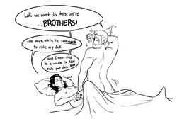 2boys adoptive_siblings anal_sex ass beard cowgirl_position dialogue english_text facial_hair funny gay human human_only light-skinned_male light_skin loki_(marvel) male male_only marvel marvel_cinematic_universe monochrome moopzies nude_male riding step-incest thor:_ragnarok thor_(marvel) thor_(series) yaoi