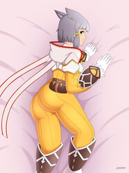 ass cat_ears clothed clothing dakimakura grey_hair lackatask nia nia_(xenoblade) nintendo tagme white_skin xenoblade_(series) xenoblade_chronicles_2 yellow_eyes