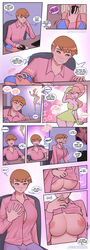 1boy 1girls breast_expansion breasts busty_boy comic comic_strip fairy fairy_wings female femboy feminization huge_breasts kannelart male_with_breasts shirt_lift solo_focus transformation