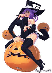 1girls big_breasts blair_(soul_eater) breasts female female_only halloween high_heel_boots high_heels kajinman large_breasts solo soul_eater thighhighs