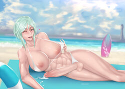 1futa abs alternate_costume areolae balls bare_legs beach big_breasts bikini breasts commission cum dagr_(fire_emblem) dripping dripping_cum fire_emblem fire_emblem_heroes futa_only futanari green_hair heart-shaped_pupils huge_breasts human large_breasts light_green_hair long_penis medium_hair muscular muscular_female nintendo nipples nude ocean on_side one_eye_closed open_mouth open_smile pale_skin penis riarfian seaside semen smile solo swimsuit undressing water white_bikini white_swimsuit wink