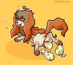 animal_genitalia animal_pussy autumn blush canine_pussy eeveelution egg egg_laying female feral feralsoren genitals laying_multiple_eggs leafeon nintendo pokemon pokemon_(species) pussy solo video_games