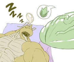 abs biceps dragonite furry furry_only gay grin hyper hyper_genitalia hyper_penis muscle muscles muscular muscular_arms muscular_legs muscular_male muscular_thighs nintendo nipples pecs pokemon pokemon_(species) reusoir sleeping snoring tyranitar veins veiny_penis zzz