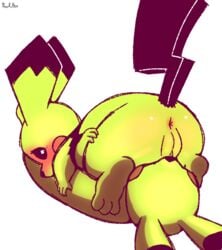 69_position ambiguous_gender anus ass big_butt blush digital_media_(artwork) duo fellatio female female/ambiguous feral fur genitals hi_res holding_butt looking_back mammal nintendo oral penile pichu pikachu pokémon_(species) pokemon pussy rodent sex simple_background size_difference thurkitten video_games yellow_body yellow_fur